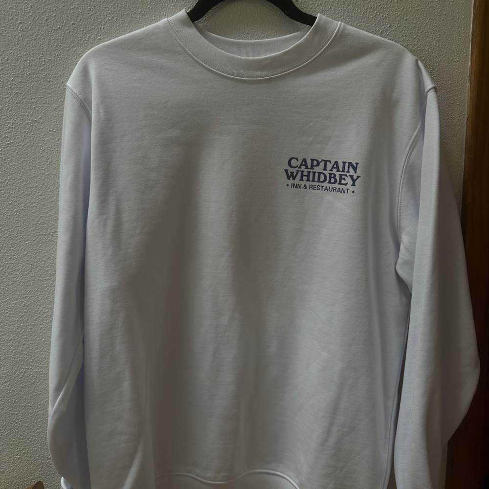White Crewneck Sweatshirt with Blue Print